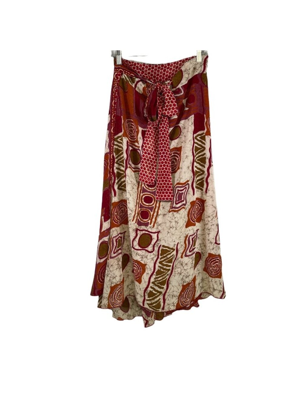 India Boutique Womens Maxi Wrap Skirt Multicolor Abstract Boho Adjustable Tie
